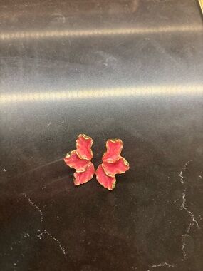 Gold-Trim Pink Petal Statement Earrings - Women Jewelry
